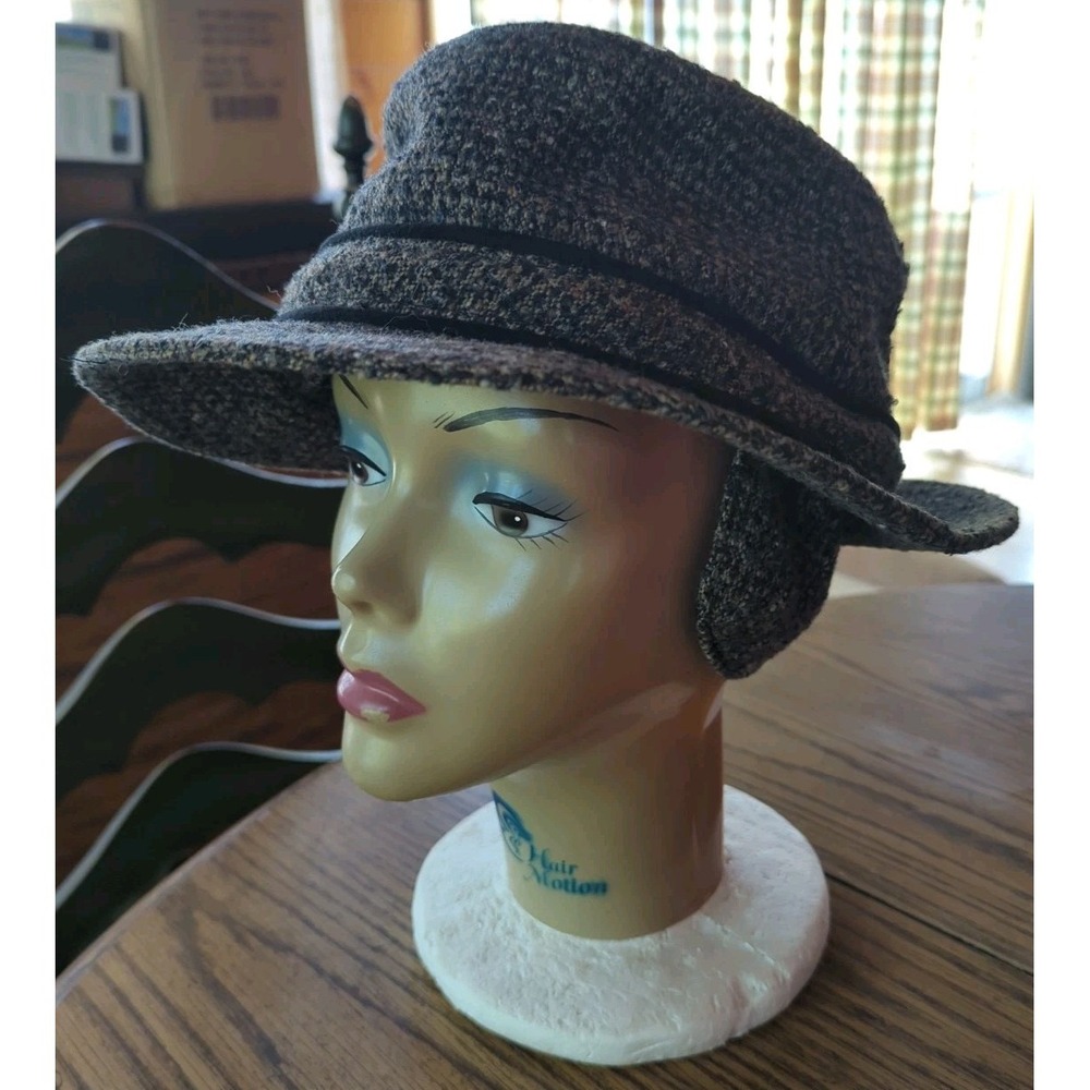 Vintage Tilley Hat Cap Unisex 7 3/4 Brown Wool Tweed Bucket Ear Flap Visor